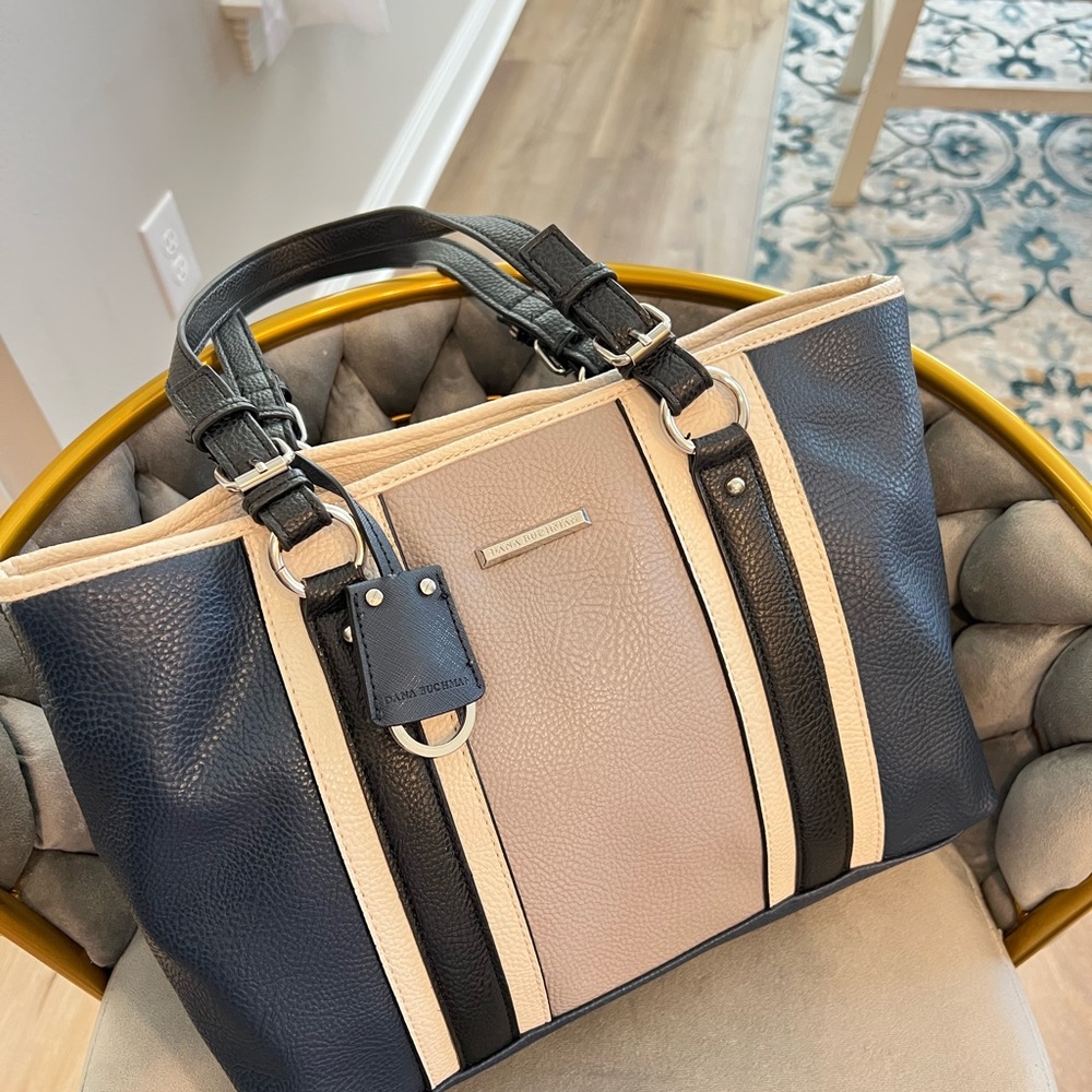 Dana Buchman Blue and Cream Tote with Color-Block Design